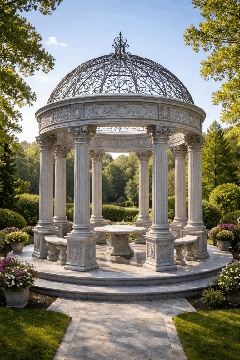 customer made gazebo with the nature green background