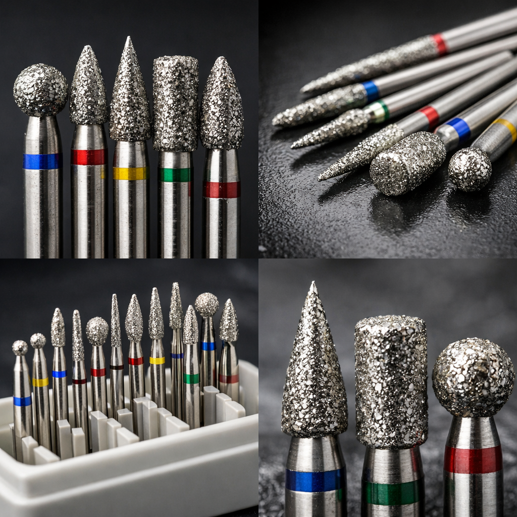 diamond burrs multiple shapes representing in black background