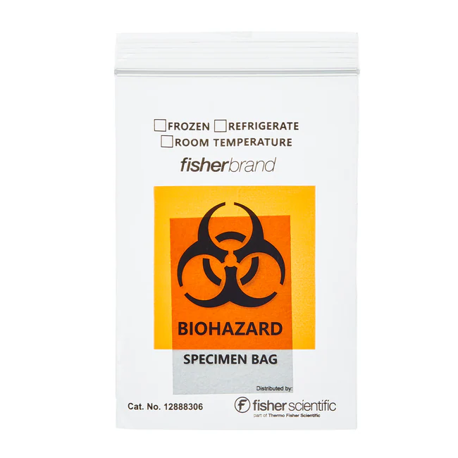 singleBiohazard Specimen Bag with red and yellow printing