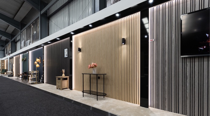 catalog in showroom multiple options of wall panels